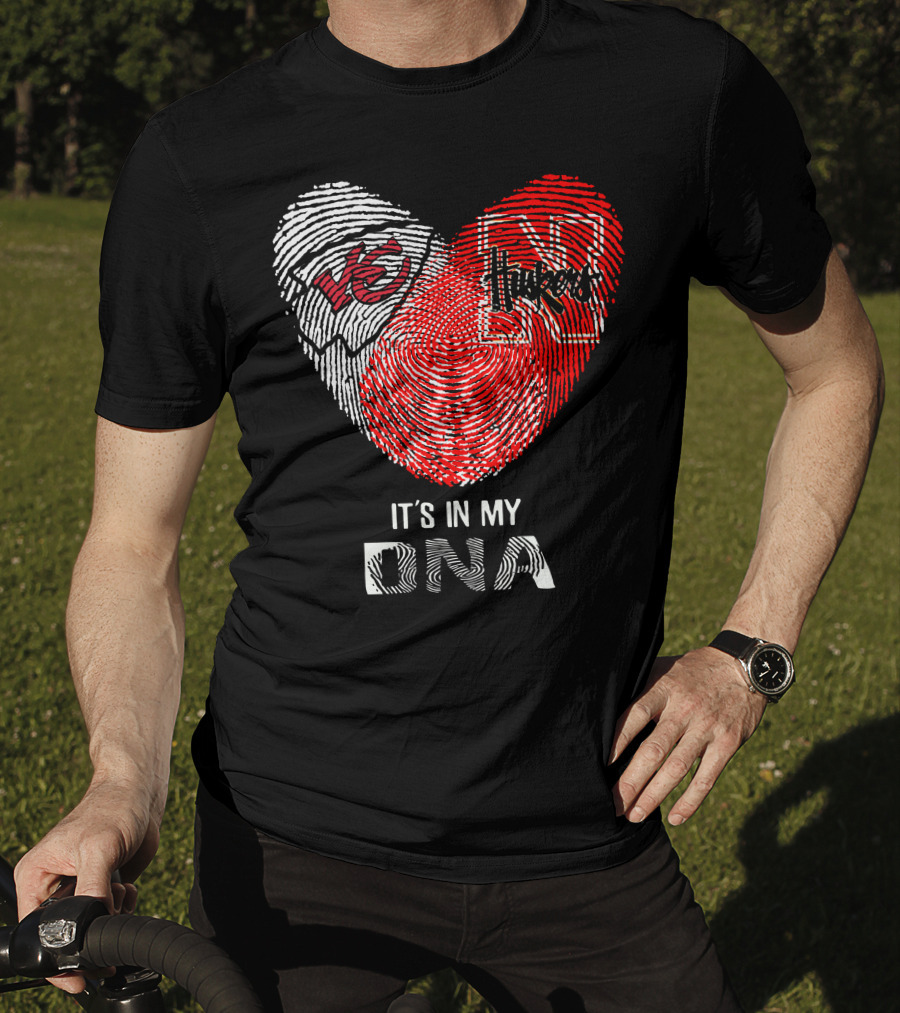Chiefs Huskers Fingerprint Heart It's In My Dna T-Shirt