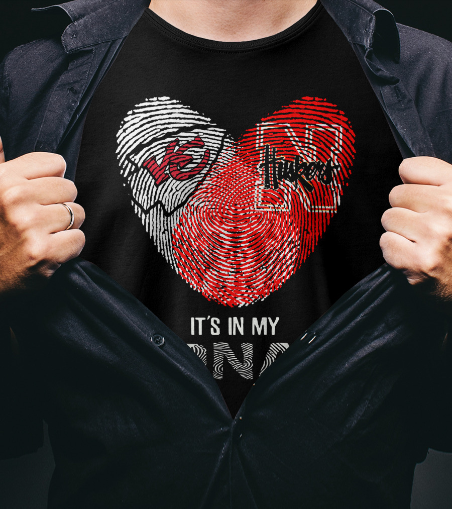 Chiefs Huskers Fingerprint Heart It's In My Dna T-Shirt
