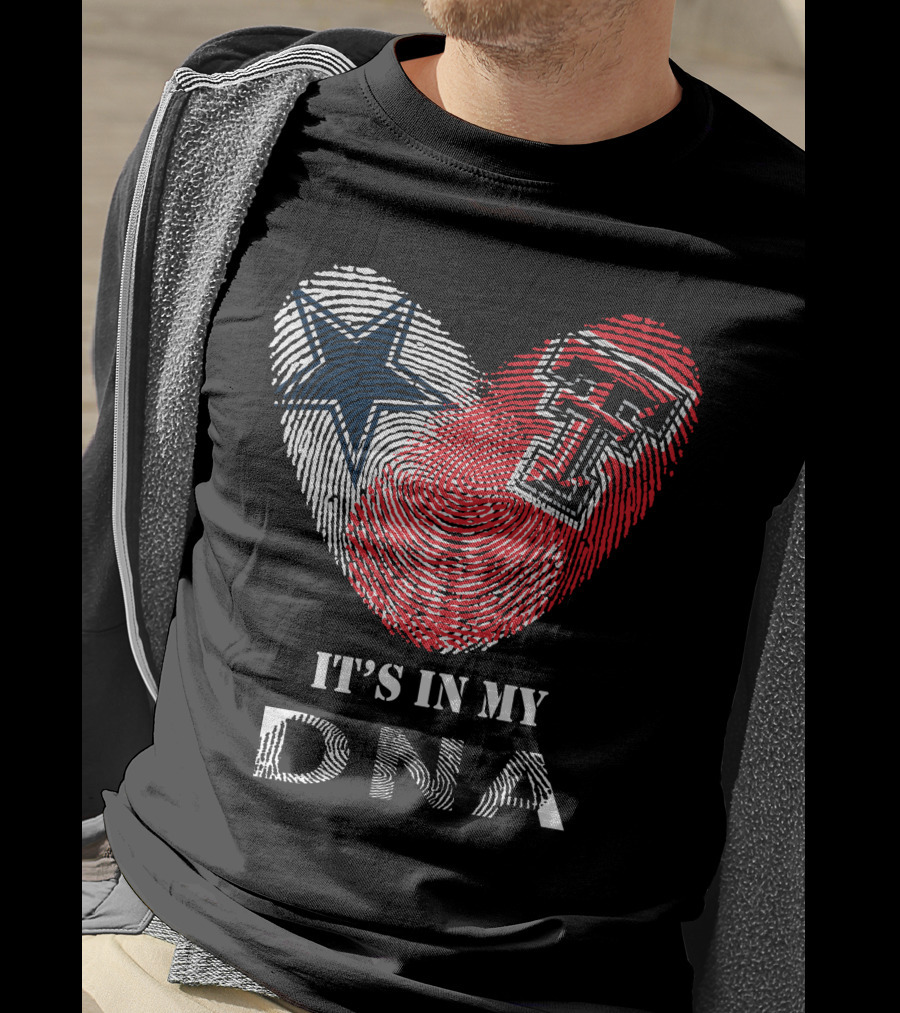 Cowboys Texas Tech Fingerprint Heart It's In My Dna T-Shirt