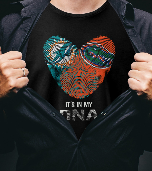 Dolphins Gators It's In My DNA Heart Fingerprint T-Shirt