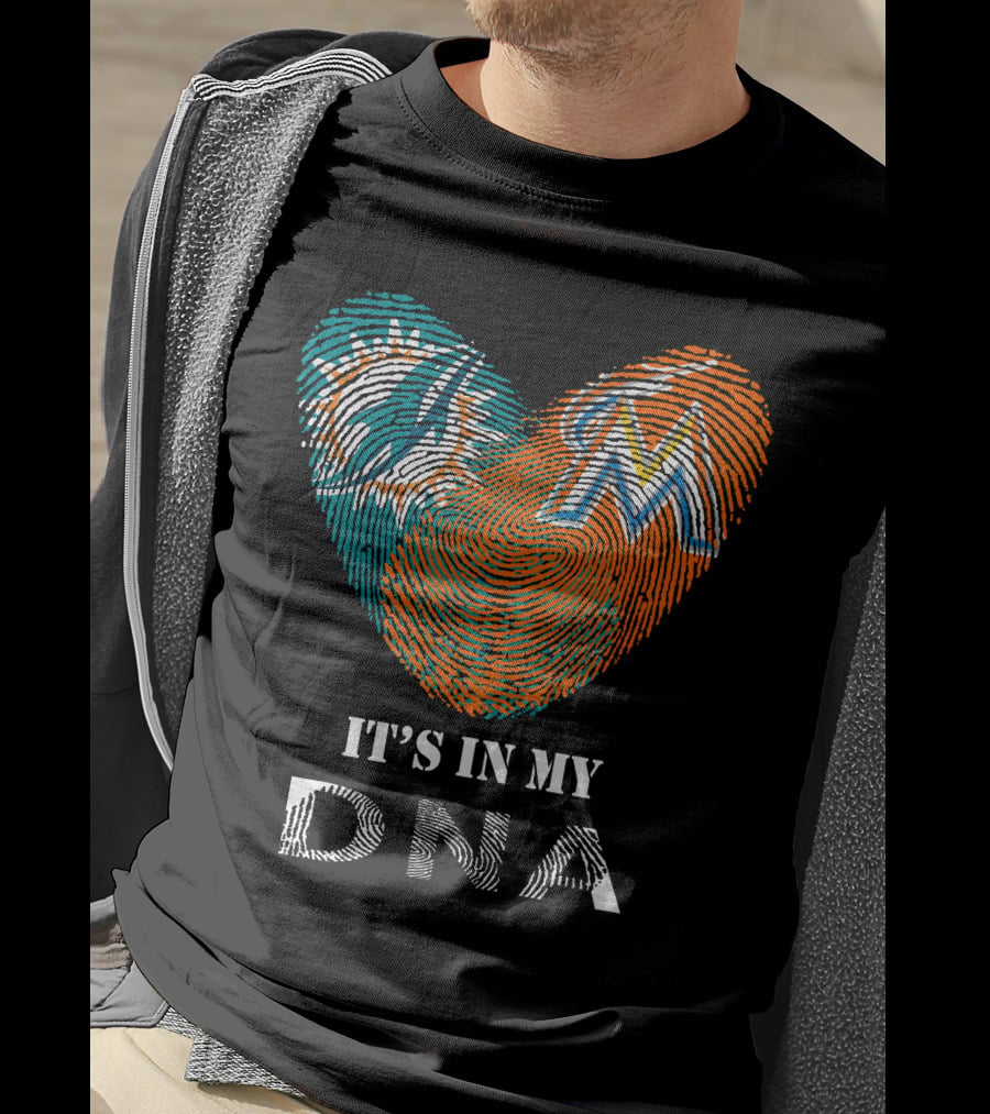 Dolphins Marlins Heart Fingerprint It's In My DNA T-Shirt