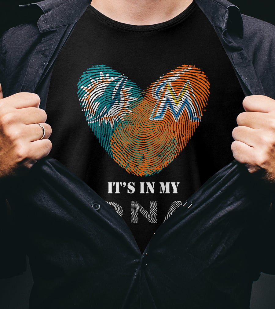 Dolphins Marlins Heart Fingerprint It's In My DNA T-Shirt