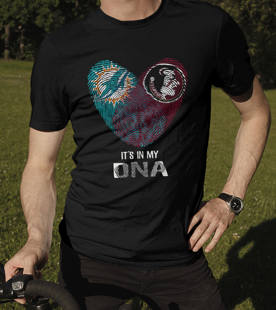 Dolphins Seminoles It's In My DNA Fingerprint Heart T-Shirt