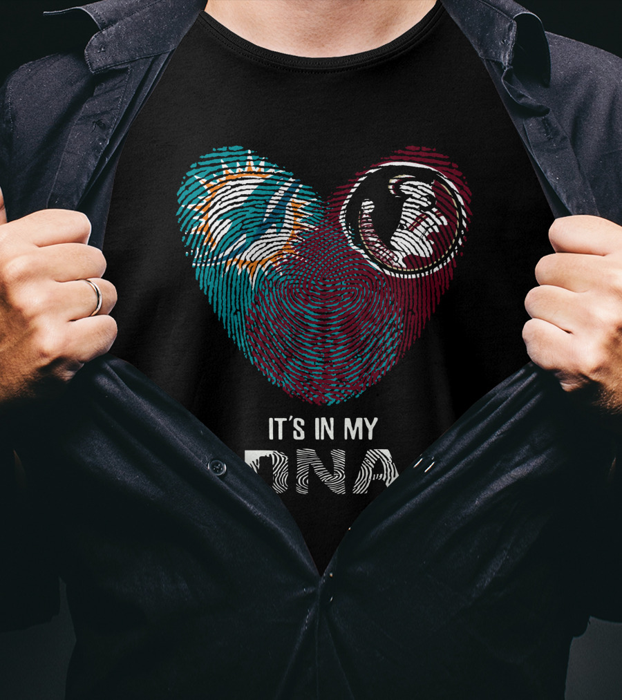 Dolphins Seminoles It's In My DNA Fingerprint Heart T-Shirt
