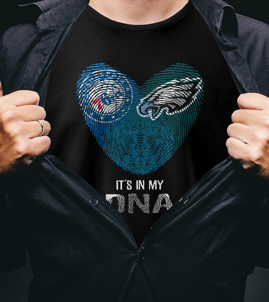 Eagles 76Ers It's In My DNA Fingerprint Heart T-Shirt