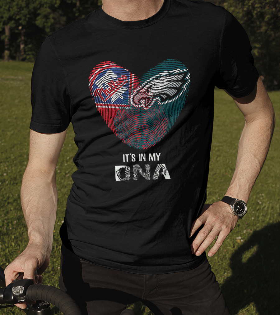 Eagles Phillies Heart It's In My Dna Fingerprint T-Shirt