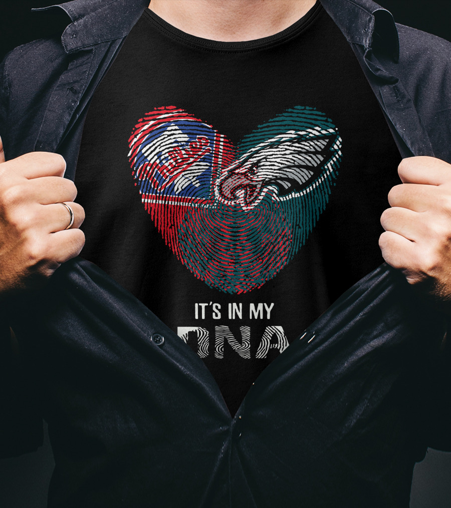 Eagles Phillies Heart It's In My Dna Fingerprint T-Shirt