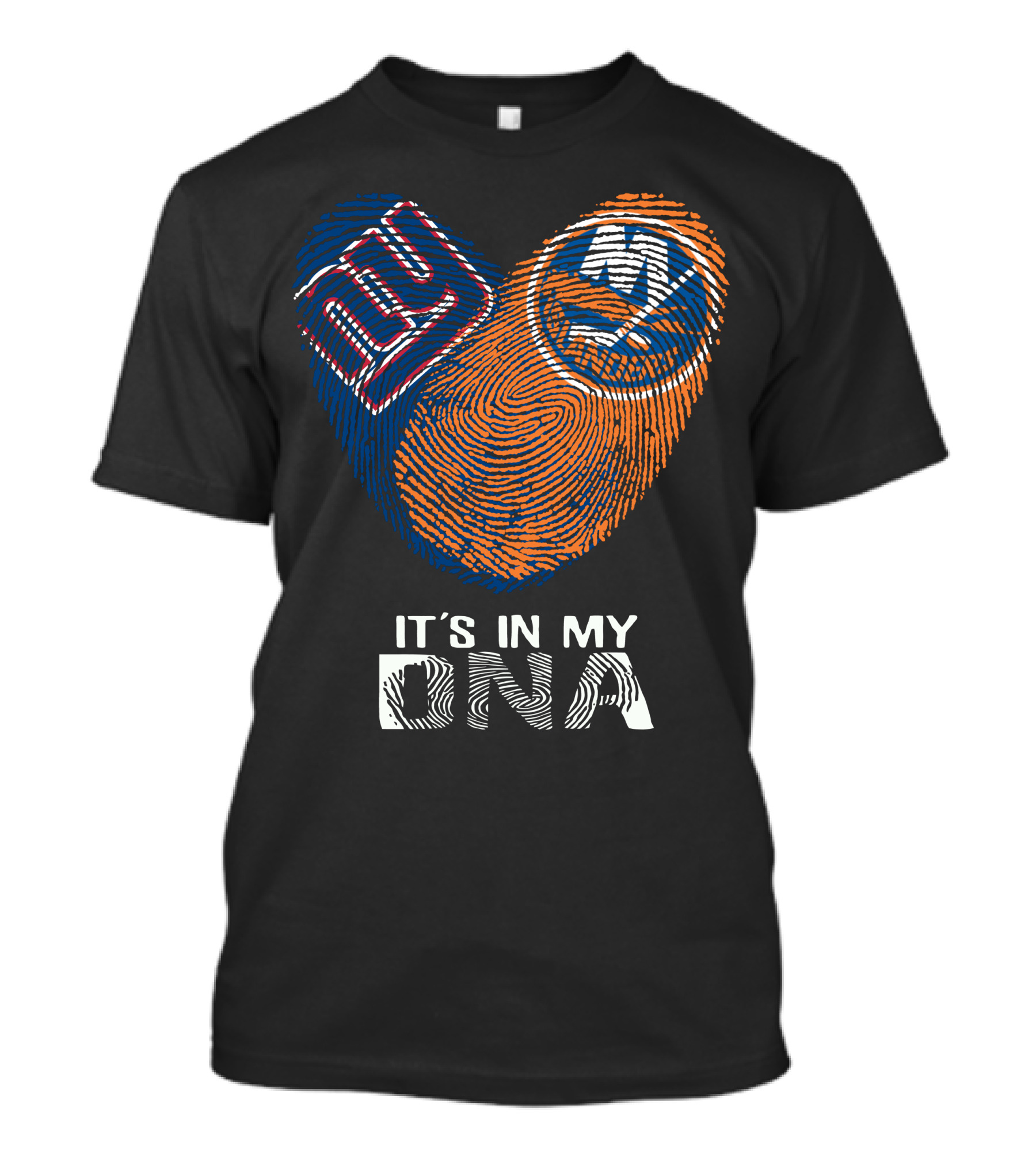 Giants Islanders It's In My DNA Fingerprint Heart Logo Combination T-Shirt