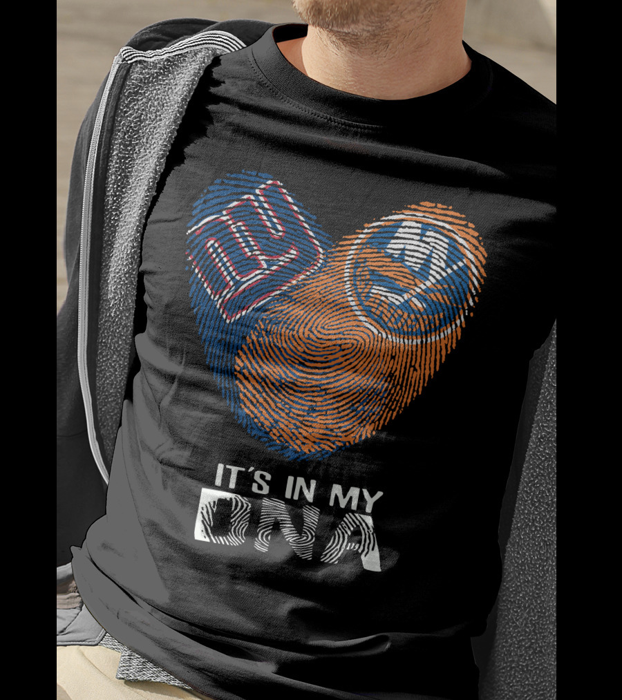 Giants Islanders It's In My DNA Fingerprint Heart Logo Combination T-Shirt