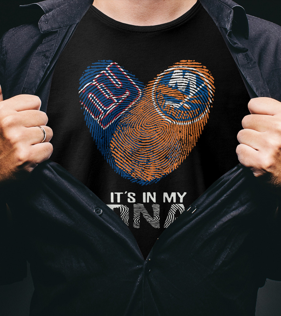 Giants Islanders It's In My DNA Fingerprint Heart Logo Combination T-Shirt