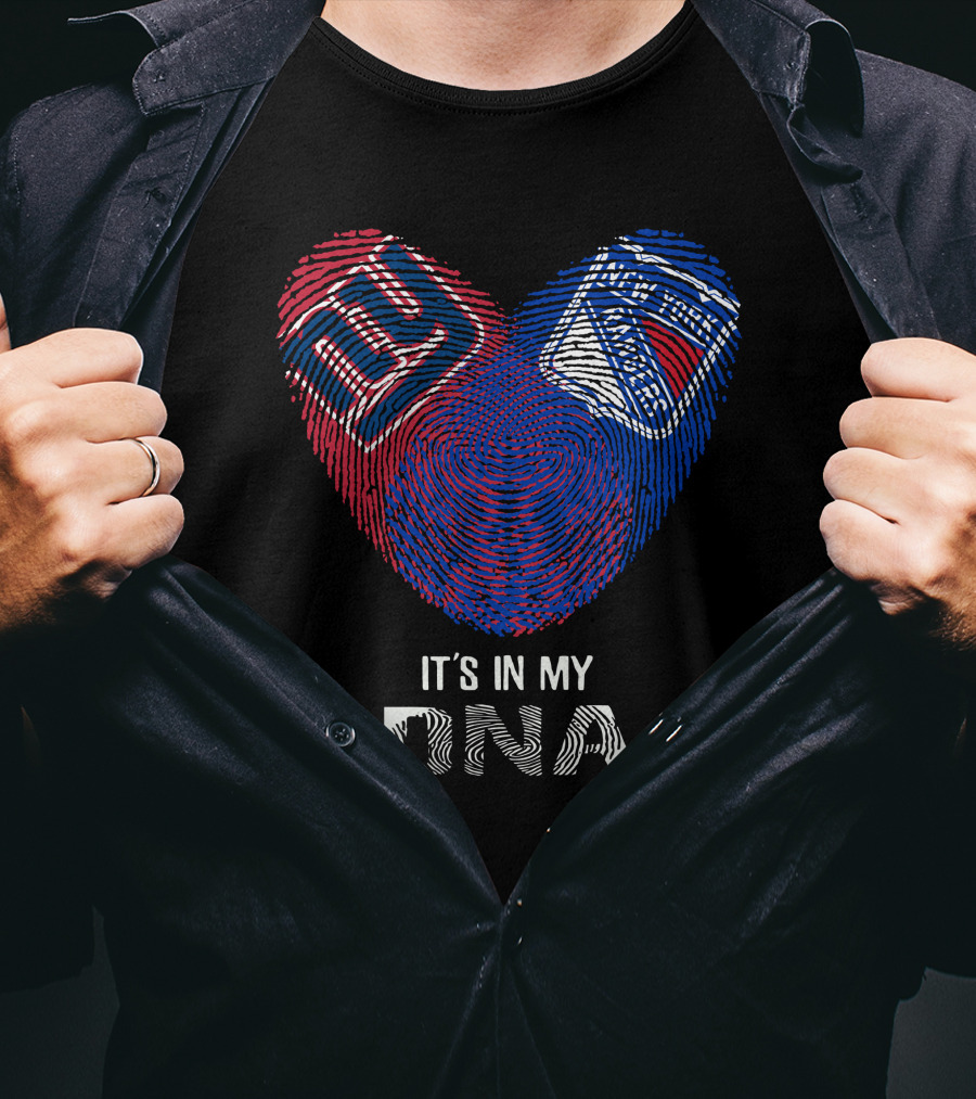 Giants Rangers It's In My DNA Heart Fingerprint T-Shirt