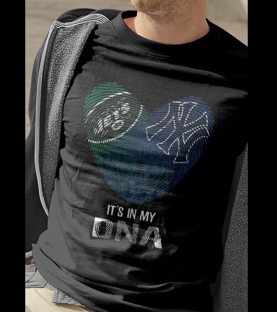 Jets Yankees Fingerprint Heart It's In My DNA T-Shirt