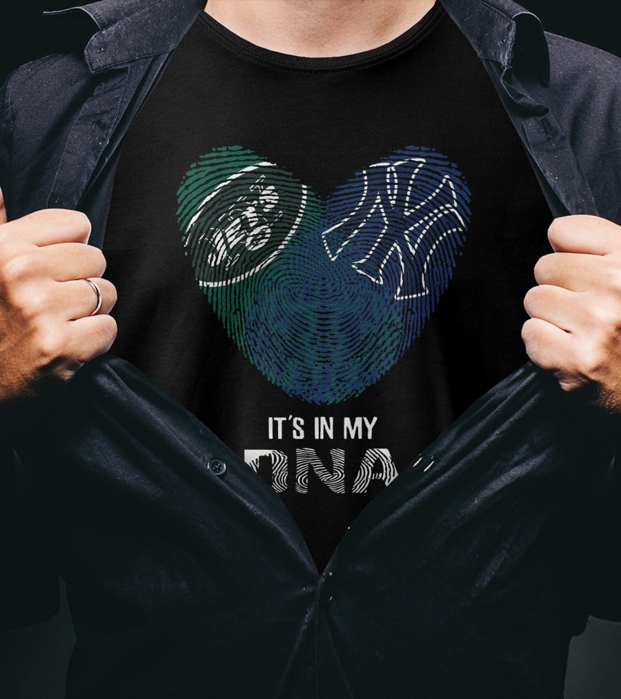 Jets Yankees Fingerprint Heart It's In My DNA T-Shirt