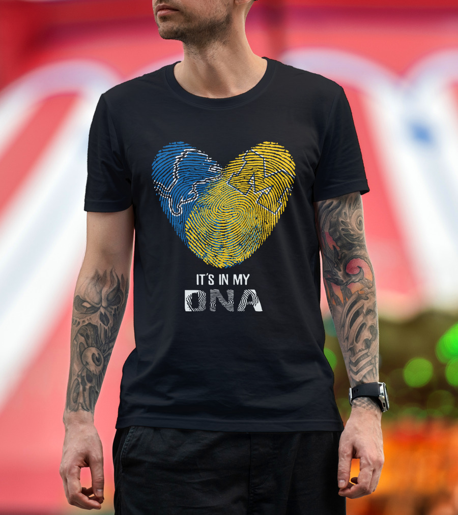 Lions Michigan Wolverines Heart Shaped Fingerprint It's In My Dna T-Shirt