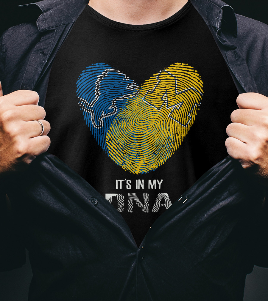 Lions Michigan Wolverines Heart Shaped Fingerprint It's In My Dna T-Shirt