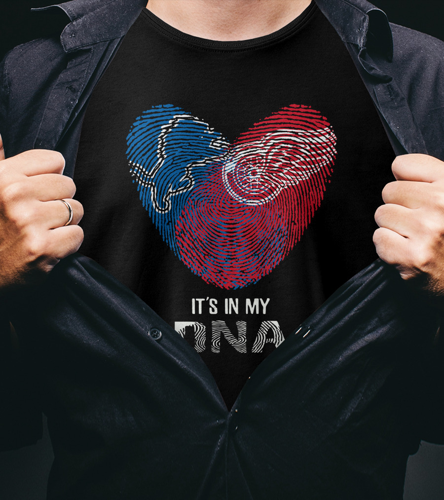 Lions Red Wings Heart Shaped Dna Fingerprint It's In My Dna T-Shirt