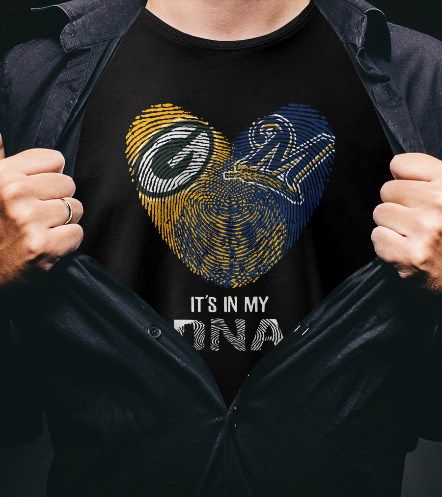 Packers Brewers Heart Fingerprint It's In My DNA T-Shirt