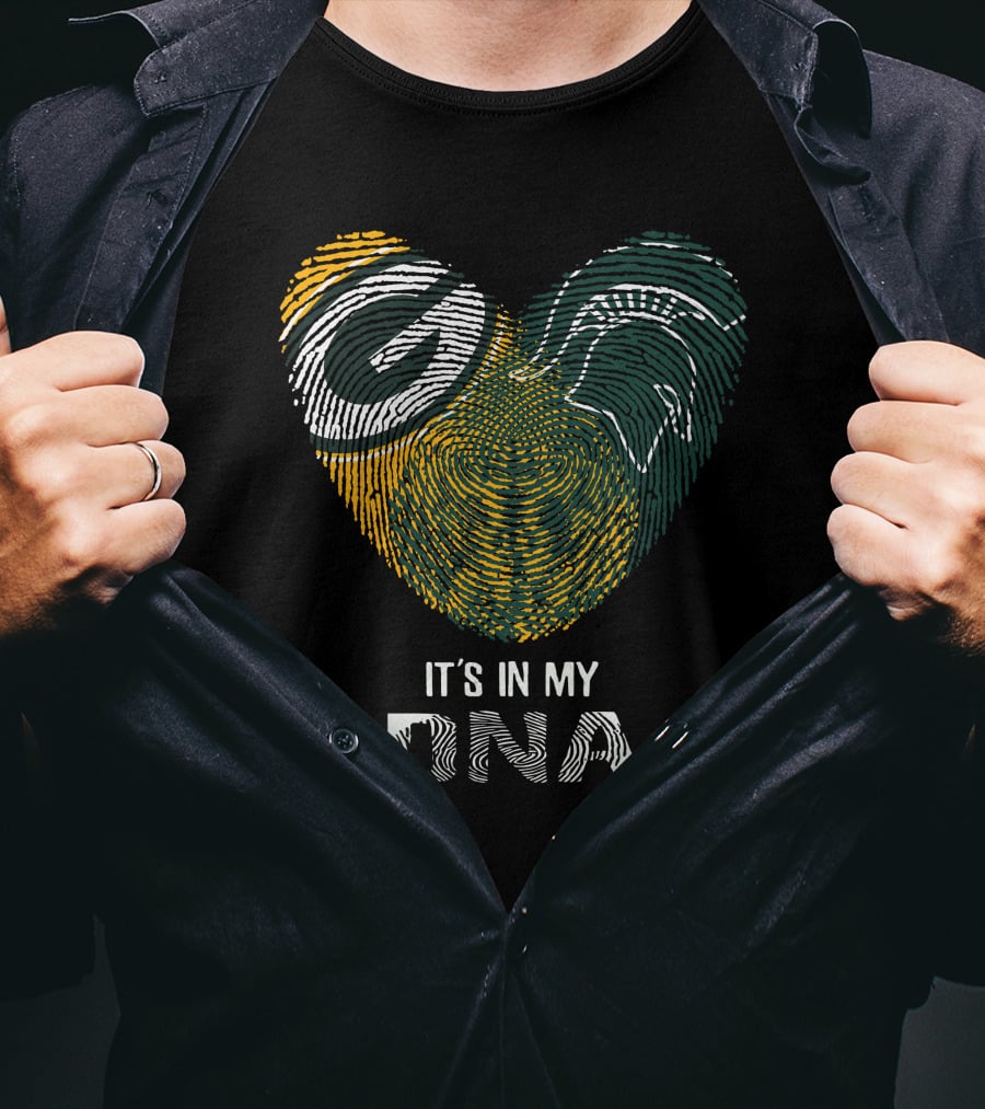 It's In My DNA Packers Michigan State Spartans Fingerprint Heart T-Shirt