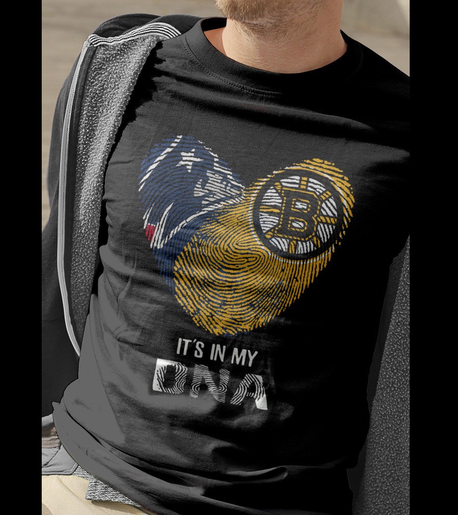 Patriots Bruins Heart It's In My DNA Fingerprint T-Shirt