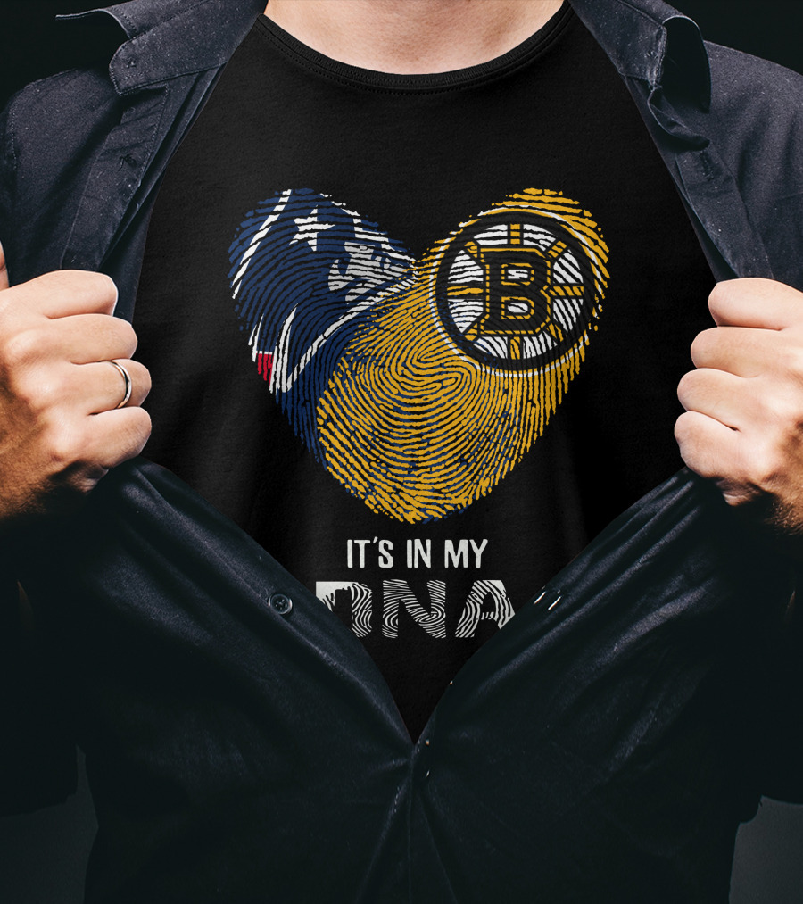 Patriots Bruins Heart It's In My DNA Fingerprint T-Shirt