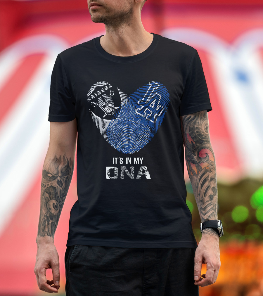 Raiders Dodgers It's In My Dna Emblem Fingerprint Style T-Shirt