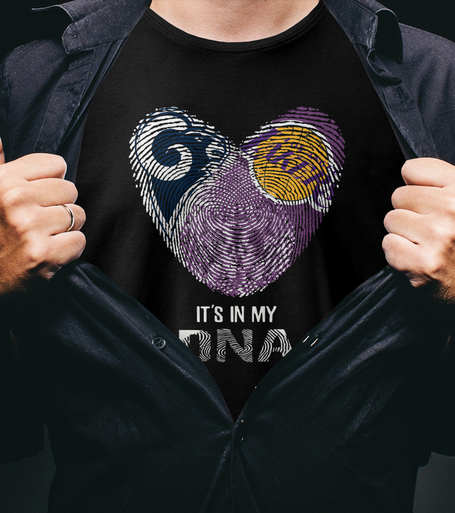 Rams Lakers It's In My Dna Heart Fingerprint T-Shirt