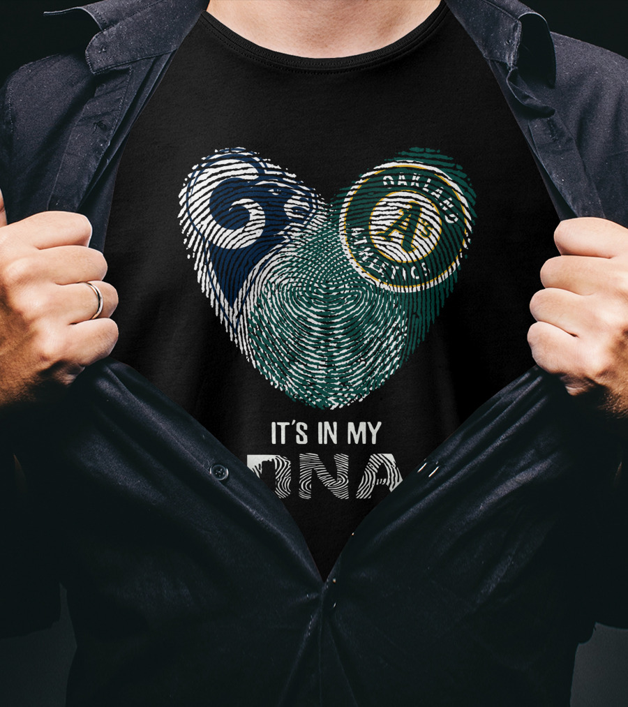 Rams Oakland Athletics It's In My DNA Fingerprint Heart T-Shirt