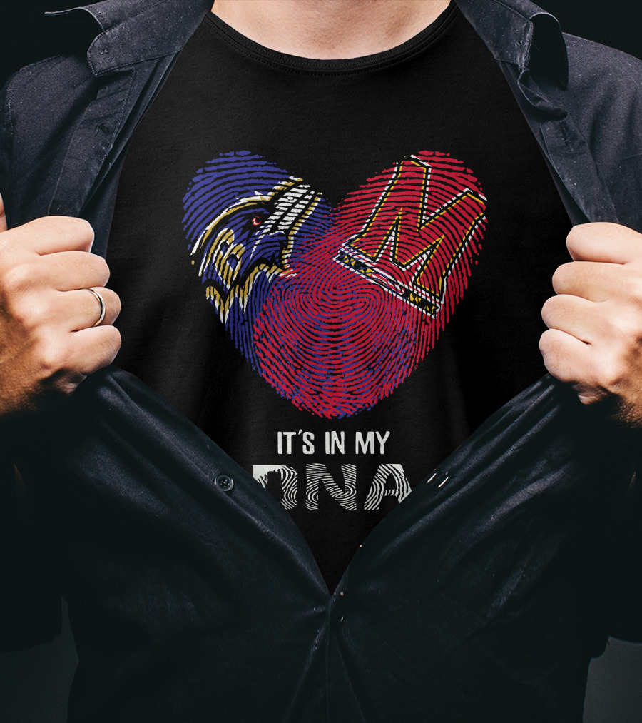 Ravens Maryland Terrapins Heart-Shaped Fingerprint It's In My DNA T-Shirt