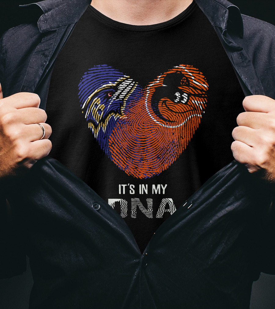 Ravens Orioles It's In My DNA Fingerprint Heart Ravens NFL Orioles MLB T-Shirt