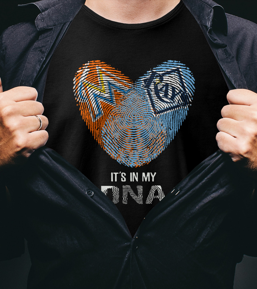 It's In My DNA Rays Marlins Heart Fingerprint T-Shirt