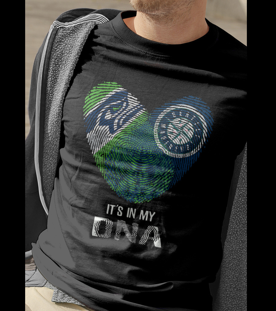 Seahawks Mariners It's In My DNA Fingerprints Heart T-Shirt