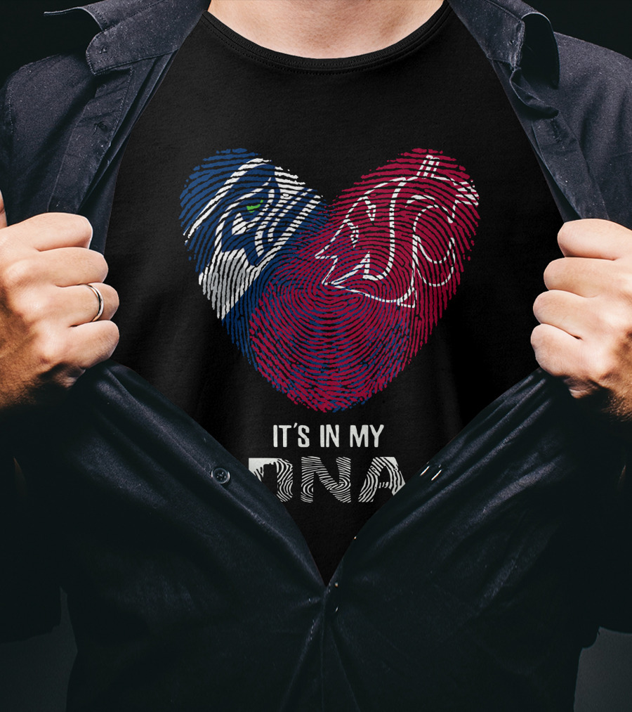 Seahawks Washington State It's In My DNA Heart Fingerprint T-Shirt
