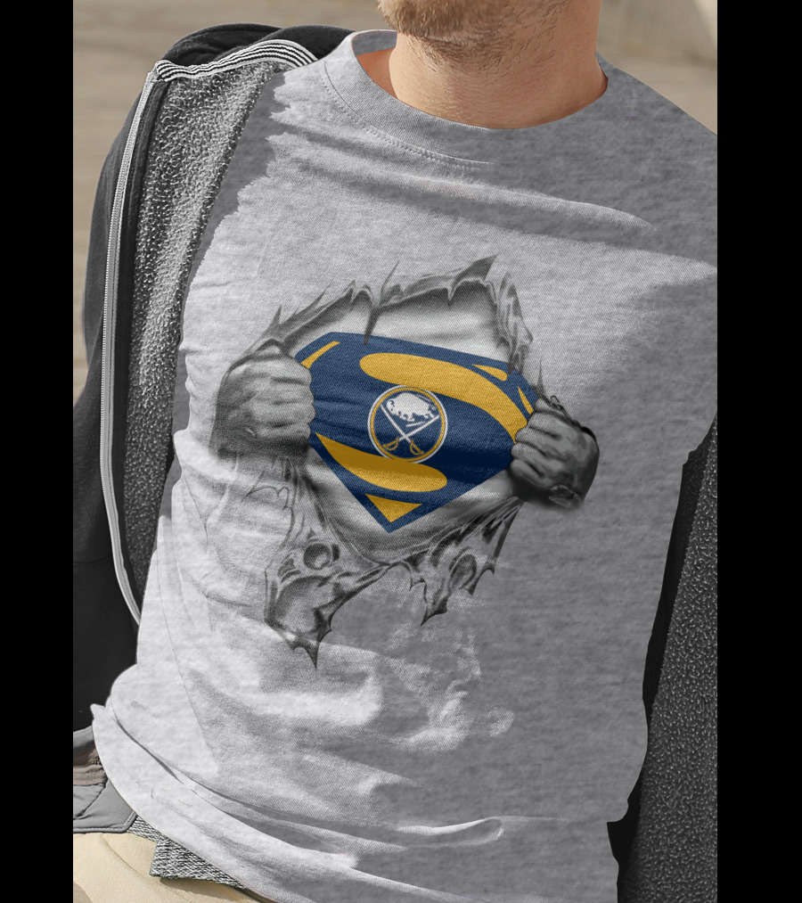 Buffalo Sabres Superman Emblem Ripped Chest T-Shirt