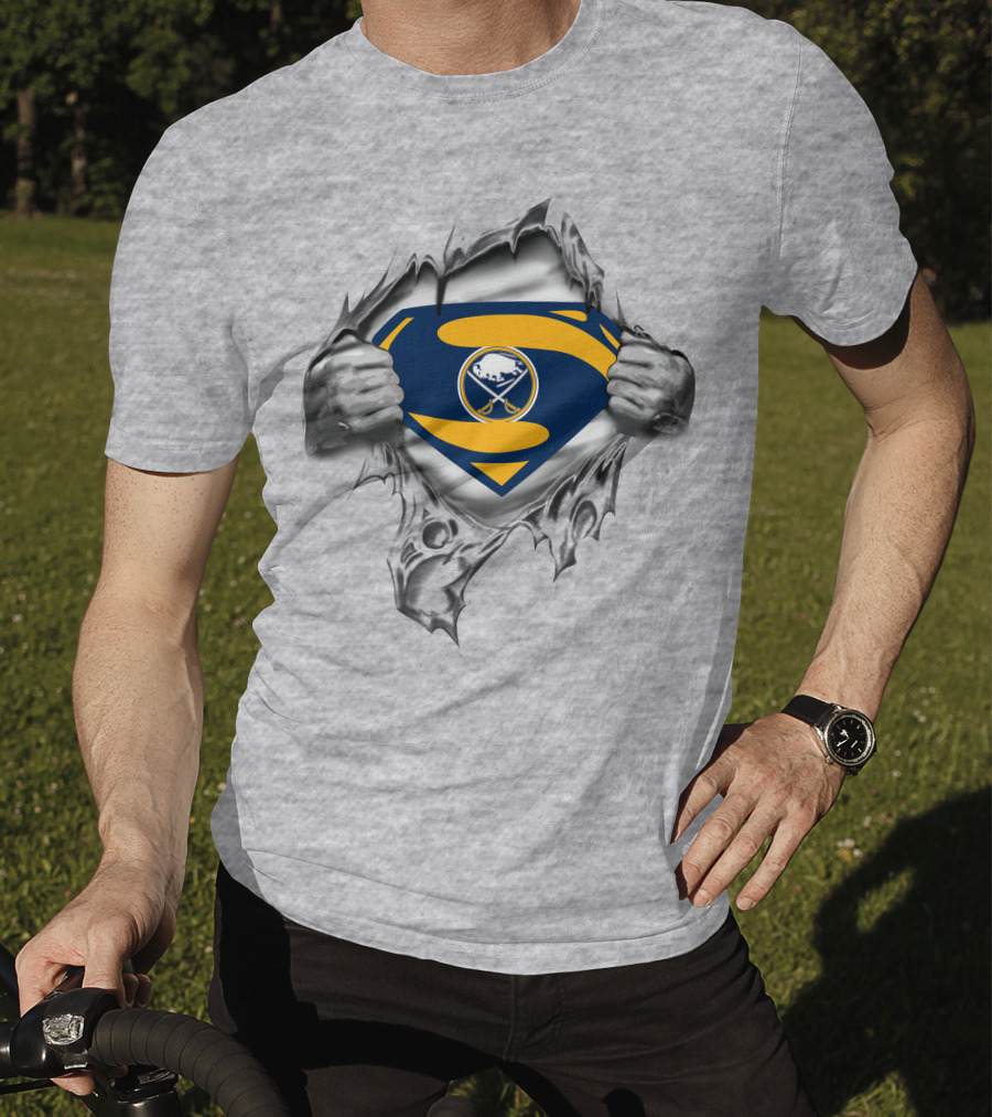 Buffalo Sabres Superman Emblem Ripped Chest T-Shirt