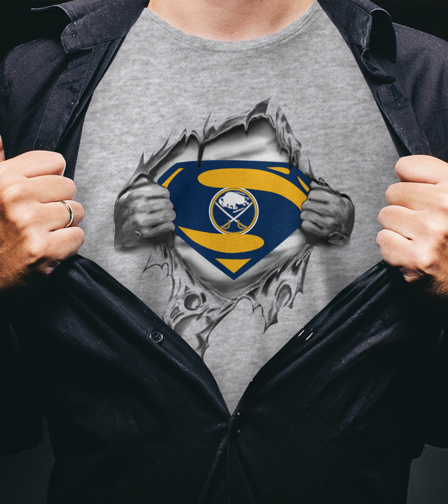 Buffalo Sabres Superman Emblem Ripped Chest T-Shirt