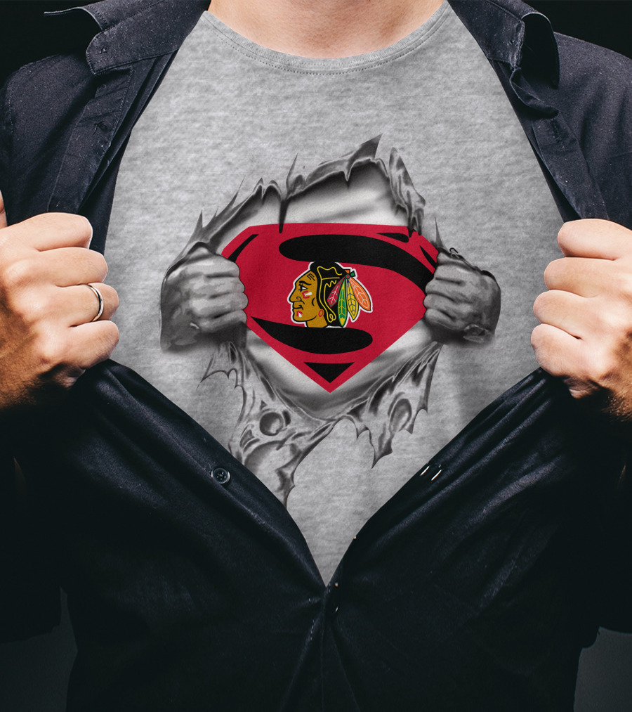 Chicago Blackhawks Superman Logo Emblem Fusion T-Shirt