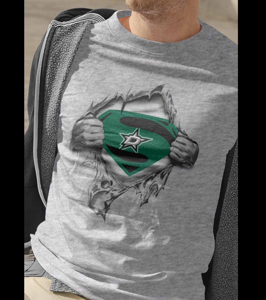 Dallas Stars Hockey Superman Logo Symbol Pullover T-Shirt