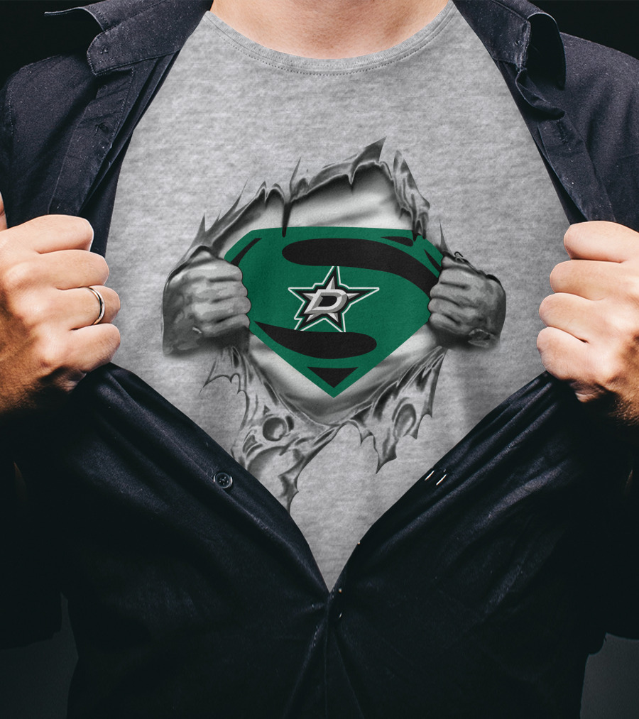 Dallas Stars Hockey Superman Logo Symbol Pullover T-Shirt