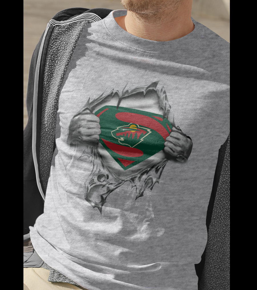 Minnesota Wild Superhero Chest Logo Reveal T-Shirt