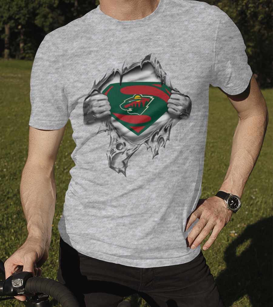 Minnesota Wild Superhero Chest Logo Reveal T-Shirt