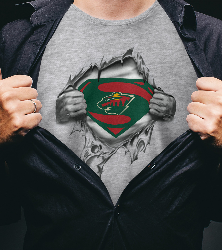 Minnesota Wild Superhero Chest Logo Reveal T-Shirt