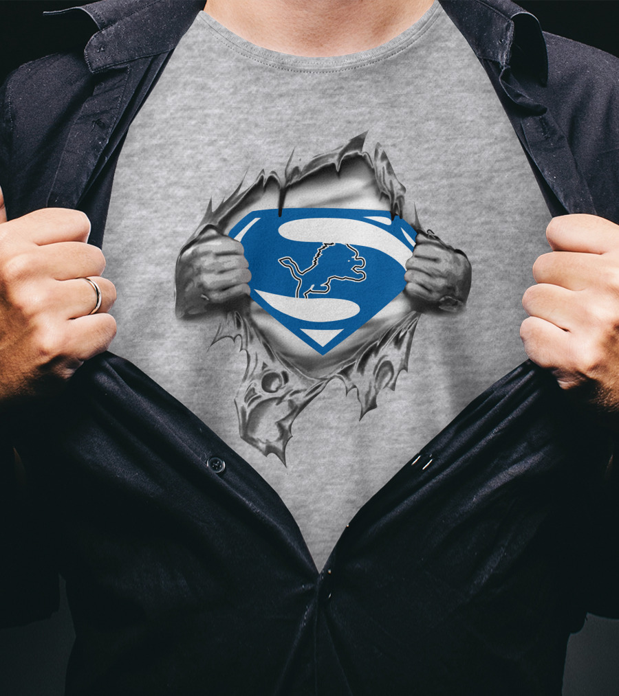 Superman Detroit Lions Rip Chest T-Shirt