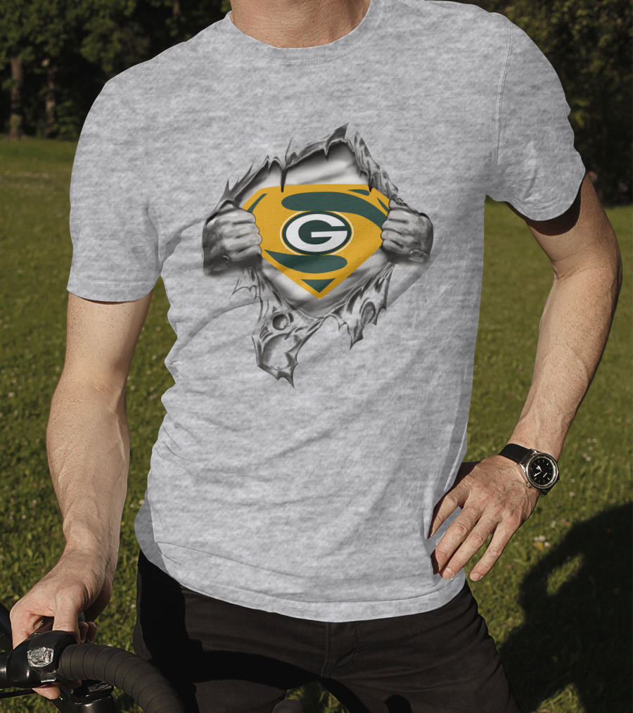 Green Bay Packers Superman Logo Tear Open T-Shirt