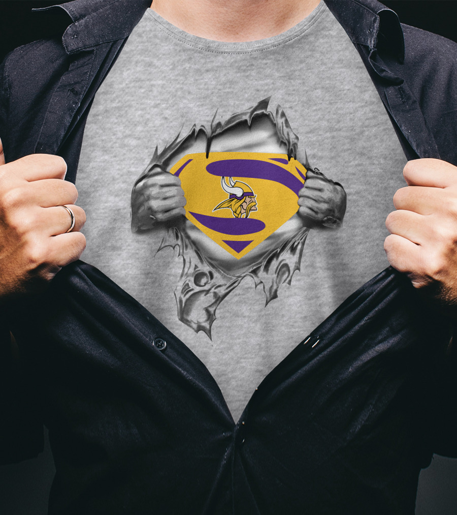 Vikings Superman Shield Logo Peeking Through Ripped T-Shirt