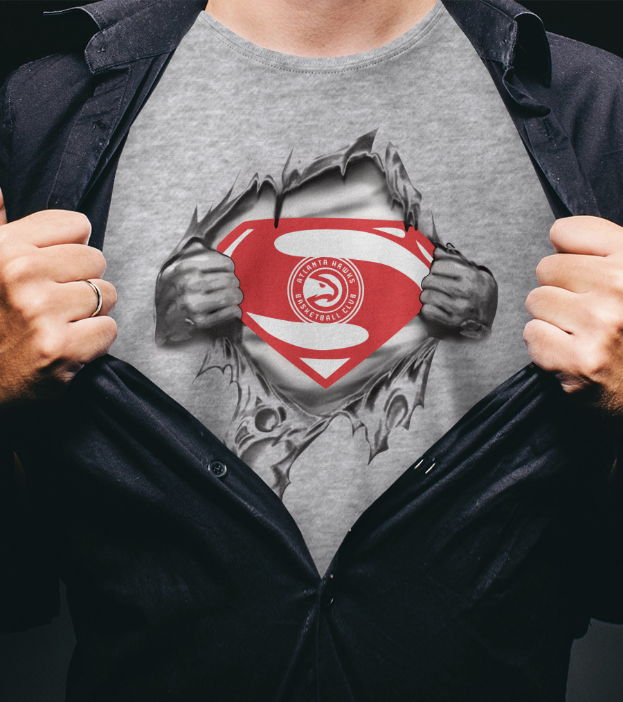 Atlanta Hawks Superman Basketball Club Logo Emblem T-Shirt