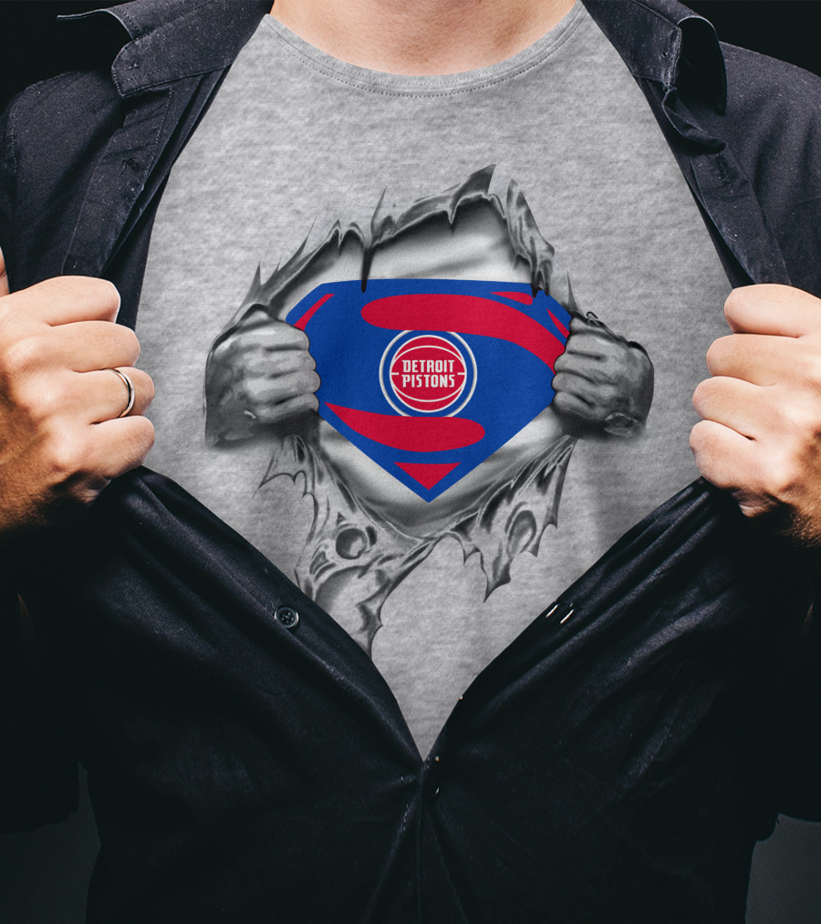 Detroit Pistons Superman Logo Tear Open T-Shirt