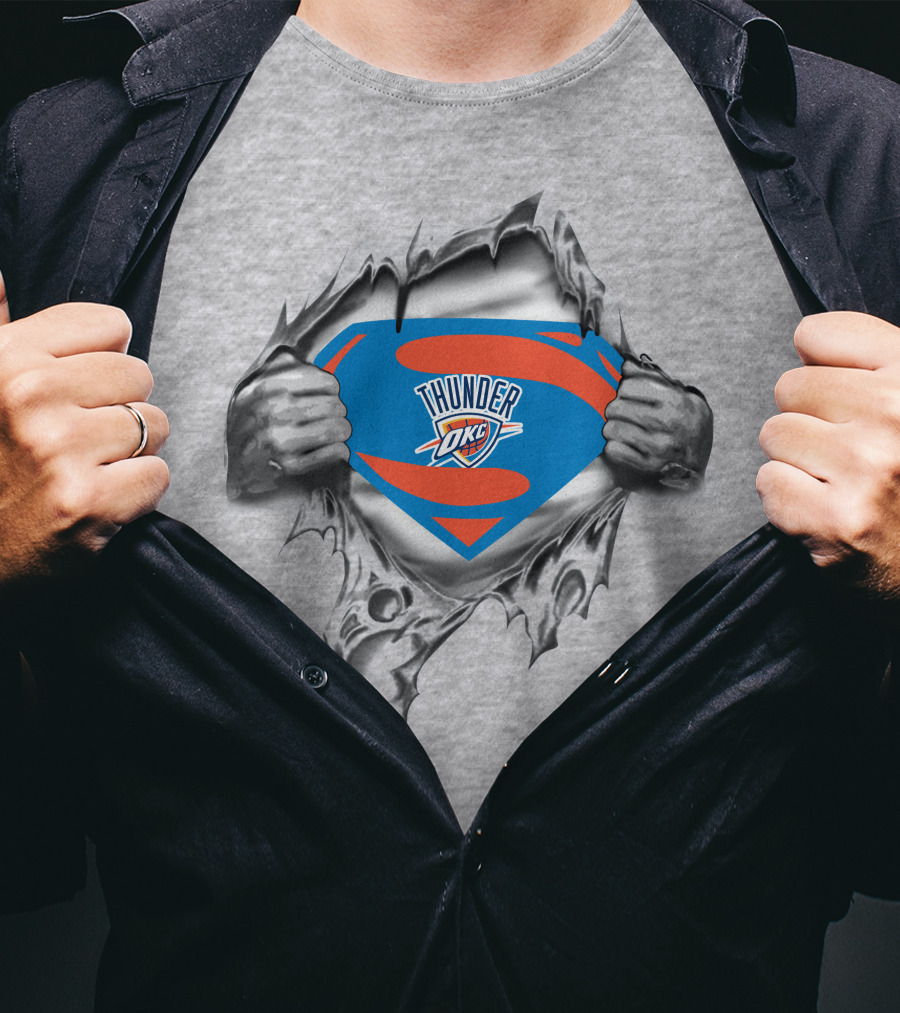 Oklahoma City Thunder Superman Logo With Superhero Costume T-Shirt