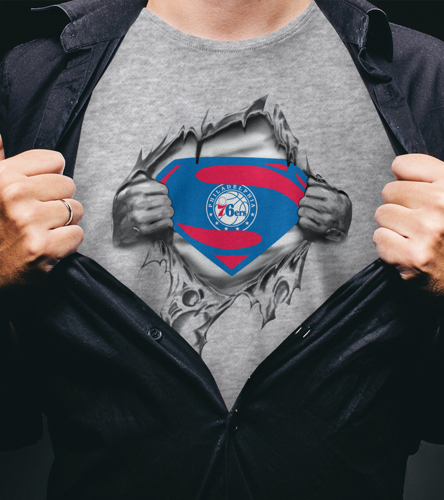 Philadelphia 76ers Superman Logo Torn Chest T-Shirt