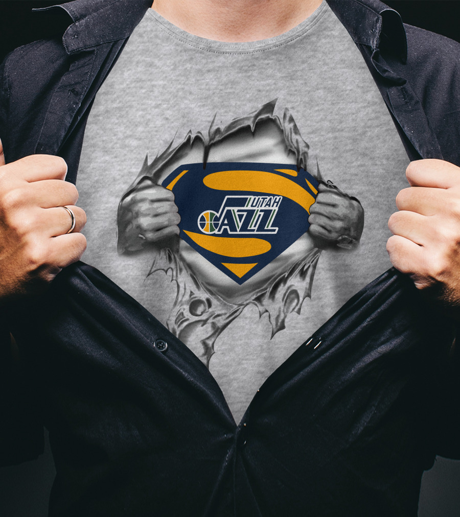 Utah Jazz Superman Logo Rip T-Shirt