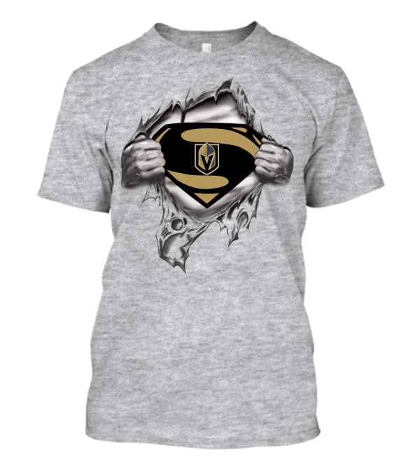 Vegas Golden Knights Superman Logo Emblem In Ripped Chest T-Shirt